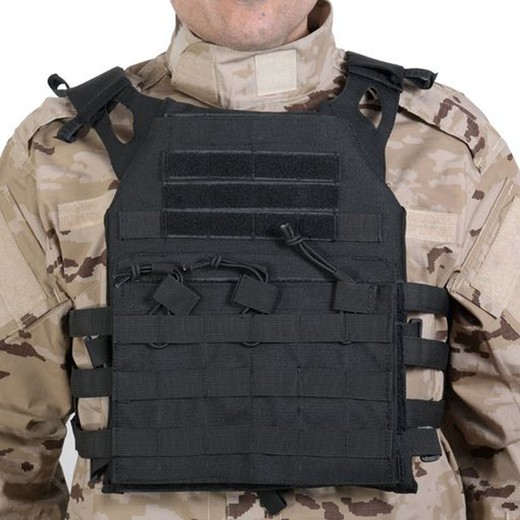 Chaleco Plate Carrier Negro V18 + 2 Placas de Protección Dummy Delta Tactics