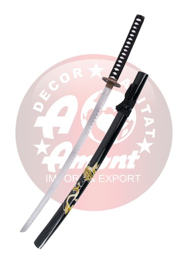 Katana Decorativa Negra Con Decoración de Dragón En Dorado