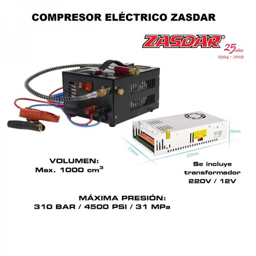 Kit -Compresor Electrico 12V/220V Para Pcp 300 Bar. 1000Cc.