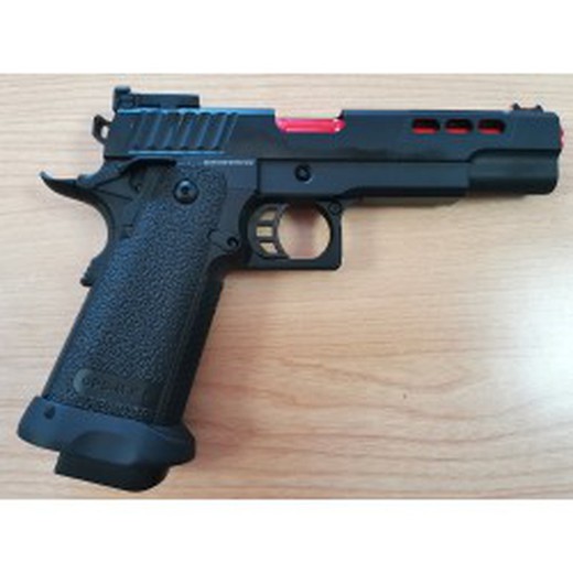 Pistola Gas Full Metal Hi-Capa 5.1 Mrp Golden Eagle New Gen Con Maletín Negro Cañón Rojo