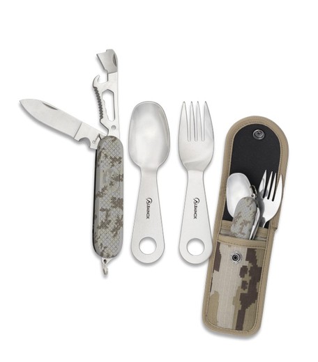 Set Cubiertos Camping Multicam Arido Albainox