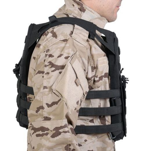 Chaleco Plate Carrier Negro V18 + 2 Placas de Protección Dummy Delta Tactics