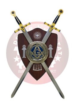 Panoplia escudo masónico con espadas terciopelo azul