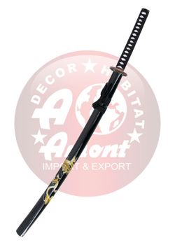 Katana Decorativa Negra Con Decoración de Dragón En Dorado
