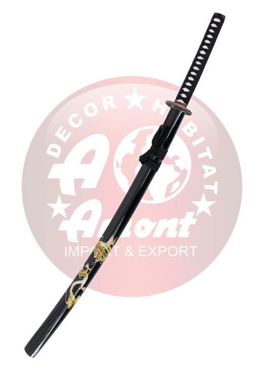 Katana Decorativa Negra Con Decoración de Dragón En Dorado