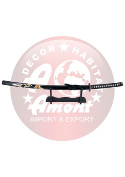Katana Decorativa Negra Con Decoración de Dragón En Dorado