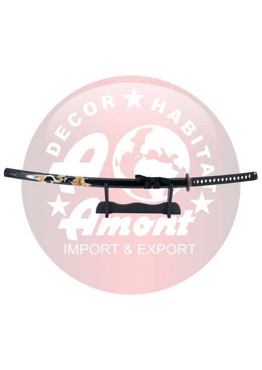 Katana Decorativa Negra Con Decoración de Dragón En Dorado