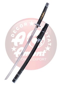 Katana decorativa serpiente negra tsuba azul