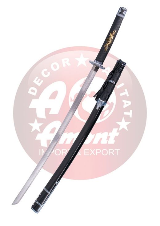 Katana decorativa serpiente negra tsuba azul