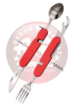 Navaja multifunción con cubiertos aluminio roja Third