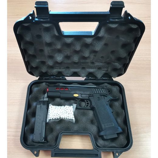 Pistola Gas Full Metal Hi-Capa 5.1 Mrp Golden Eagle New Gen Con Maletín Negro Cañón Rojo